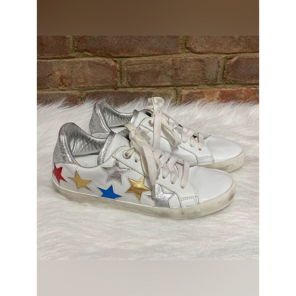 Zadig & Voltaire White Leather Multi Star Sneaker Size 38
